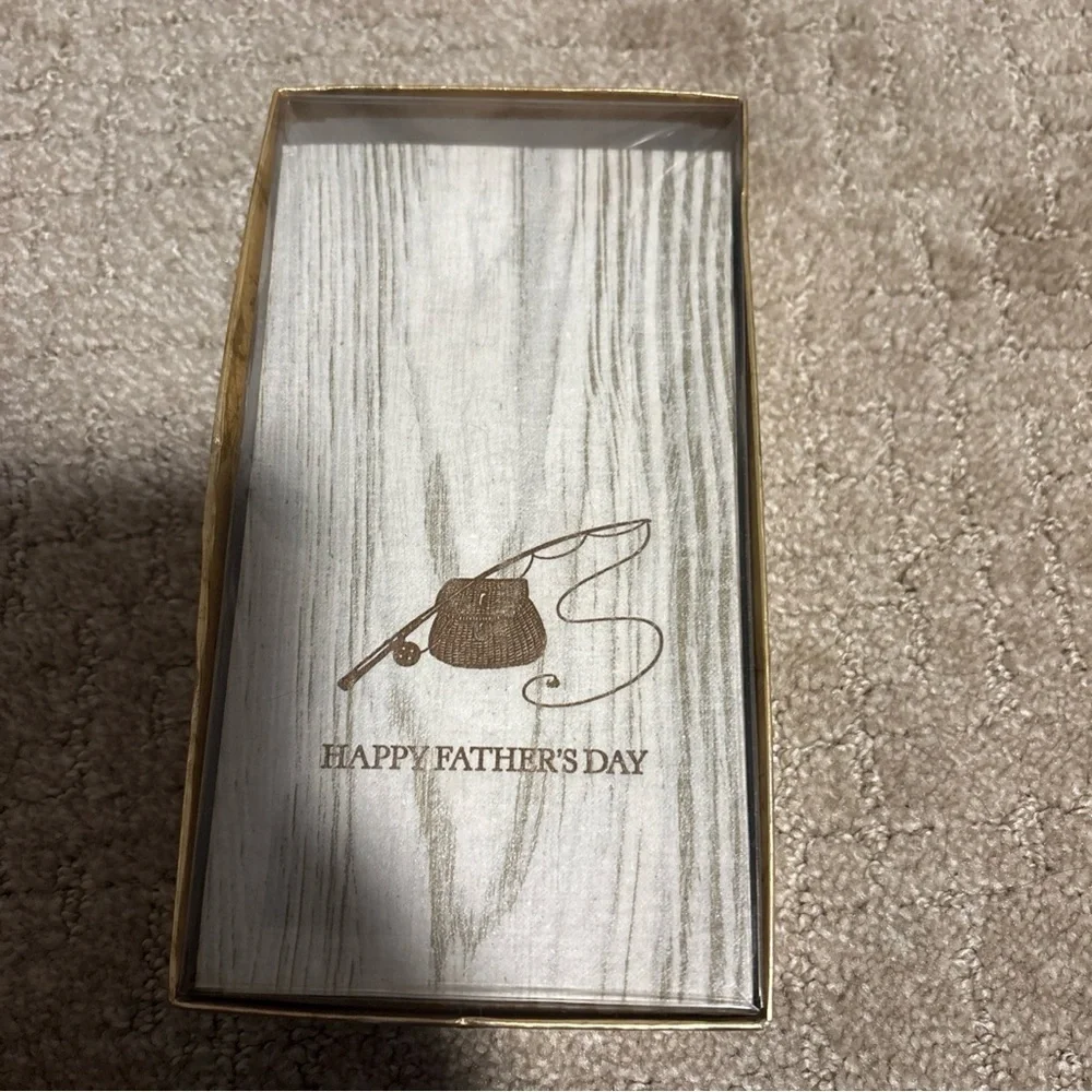 Caspari Guest Napkins Open Box Set Of 17 Happy Fathers Day Fishing Wood Grain